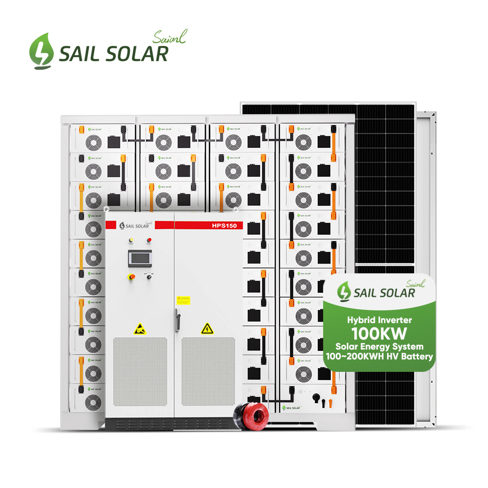 Best Quality 100kw Hybrid Inverter System with Best Price 100Kwh 200Kwh High Voltage Lithium Battery For Commercial Use