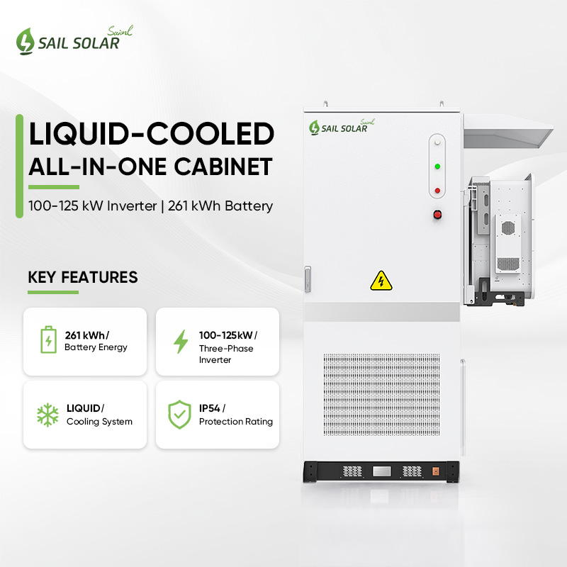 SAIL SOLAR 261kWh Liquid Cooling Energy Storage Outdoor ESS Cabinet with 100kw/125kw Hybrid Inverter